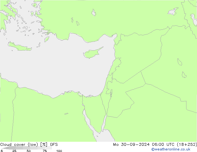 Cloud cover (low) GFS Mo 30.09.2024 06 UTC