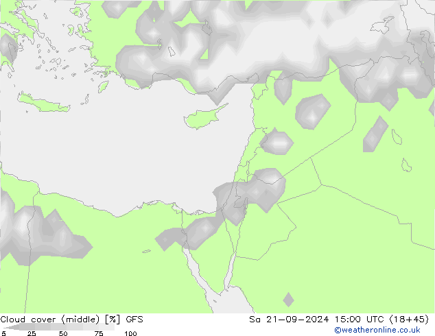 Cloud cover (middle) GFS Sa 21.09.2024 15 UTC