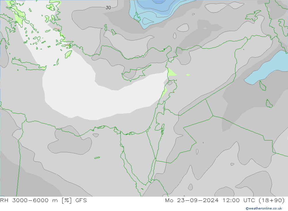 RH 3000-6000 m GFS Mo 23.09.2024 12 UTC