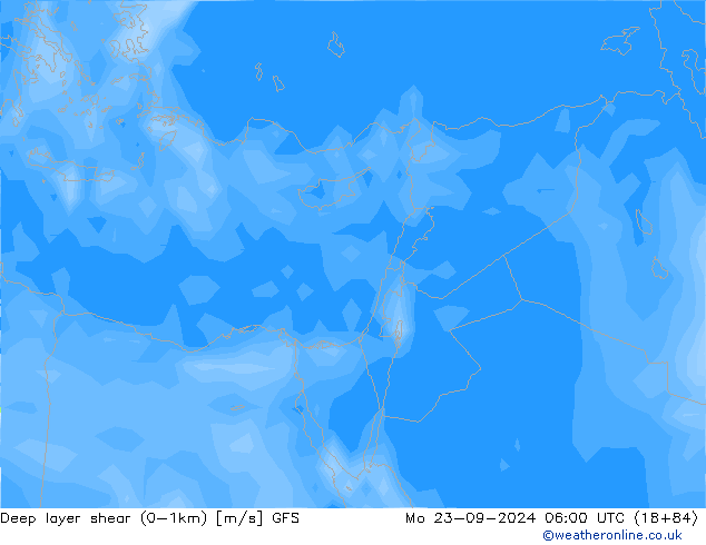 Deep layer shear (0-1km) GFS  23.09.2024 06 UTC