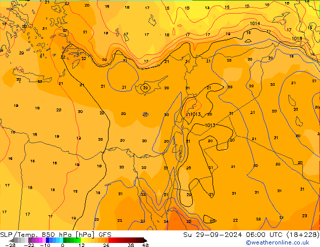 SLP/Temp. 850 hPa GFS nie. 29.09.2024 06 UTC