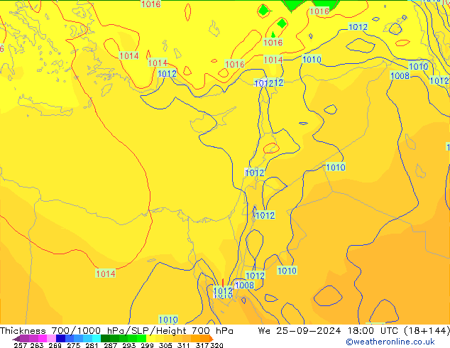Thck 700-1000 hPa GFS We 25.09.2024 18 UTC