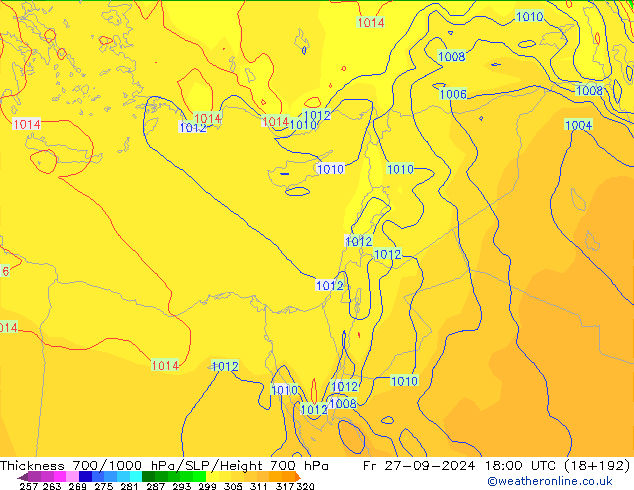 Thck 700-1000 hPa GFS Fr 27.09.2024 18 UTC