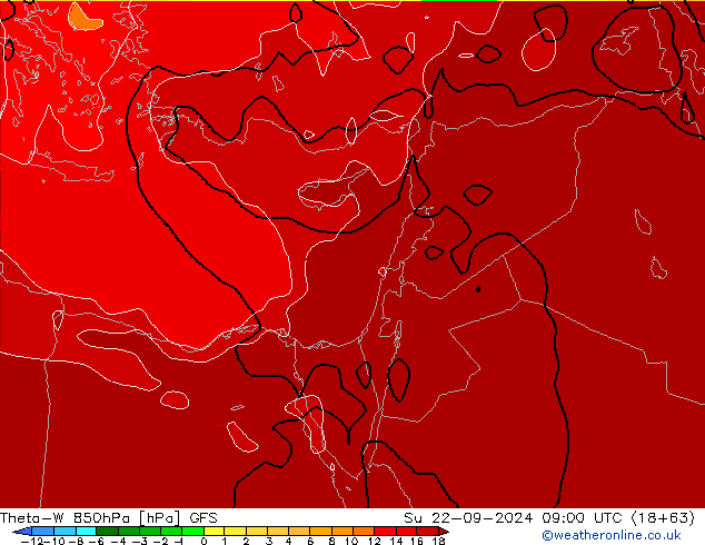 Theta-W 850hPa GFS Ne 22.09.2024 09 UTC