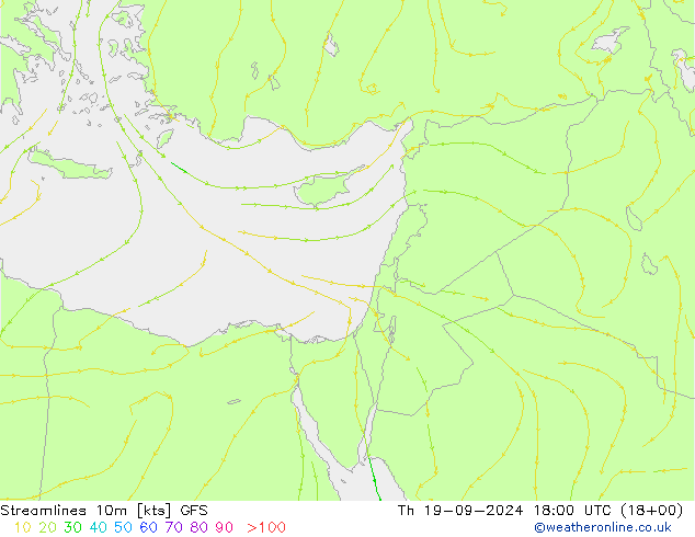 Linea di flusso 10m GFS gio 19.09.2024 18 UTC