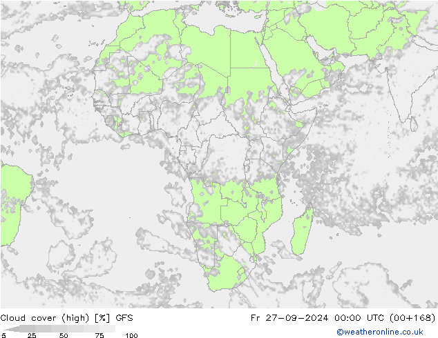 zachmurzenie (wysokie) GFS pt. 27.09.2024 00 UTC