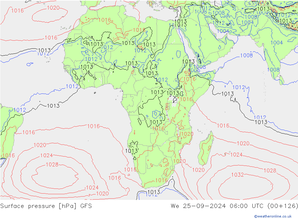 Atmosférický tlak GFS St 25.09.2024 06 UTC