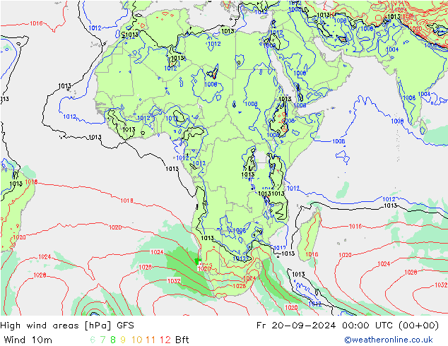 High wind areas GFS Pá 20.09.2024 00 UTC