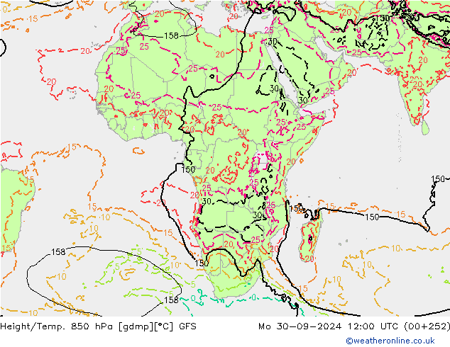 Height/Temp. 850 гПа GFS пн 30.09.2024 12 UTC