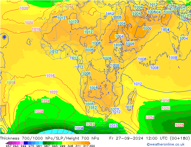 Schichtdicke 700-1000 hPa GFS Fr 27.09.2024 12 UTC