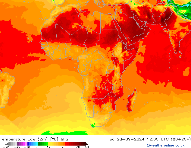 Min.temperatuur (2m) GFS za 28.09.2024 12 UTC