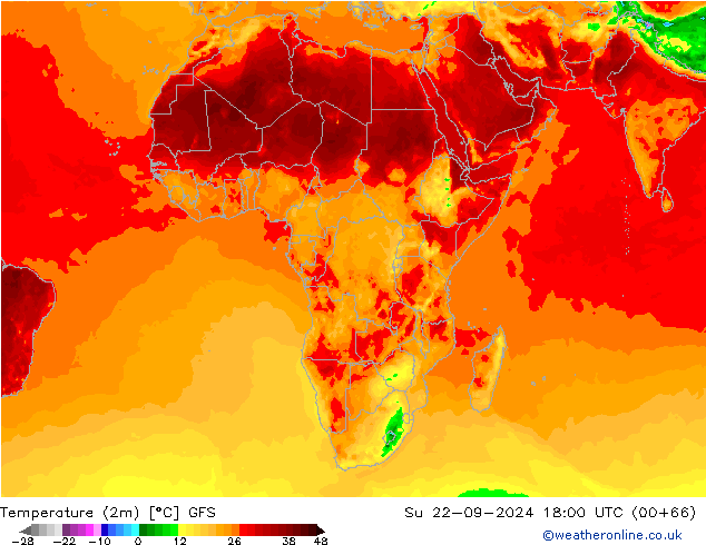 Temperature (2m) GFS Su 22.09.2024 18 UTC