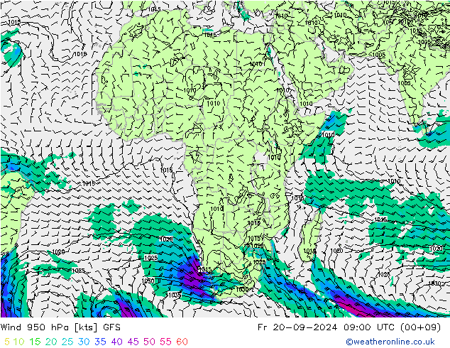 Wind 950 hPa GFS vr 20.09.2024 09 UTC