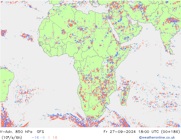 V-Adv. 850 hPa GFS ven 27.09.2024 18 UTC