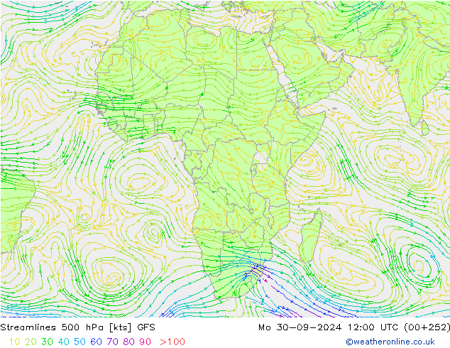 Streamlines 500 hPa GFS Mo 30.09.2024 12 UTC