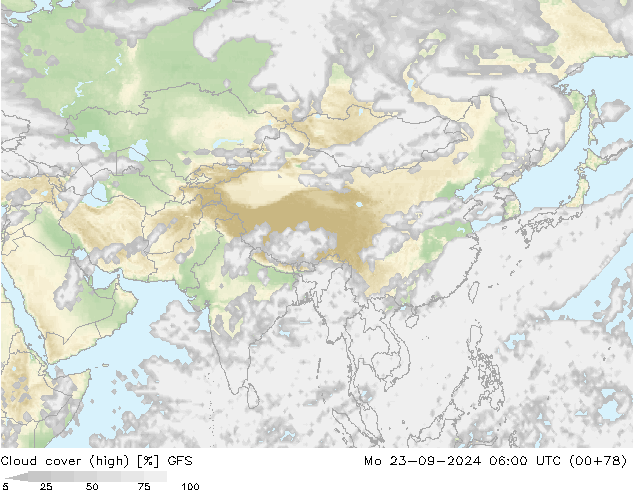 Cloud cover (high) GFS Mo 23.09.2024 06 UTC