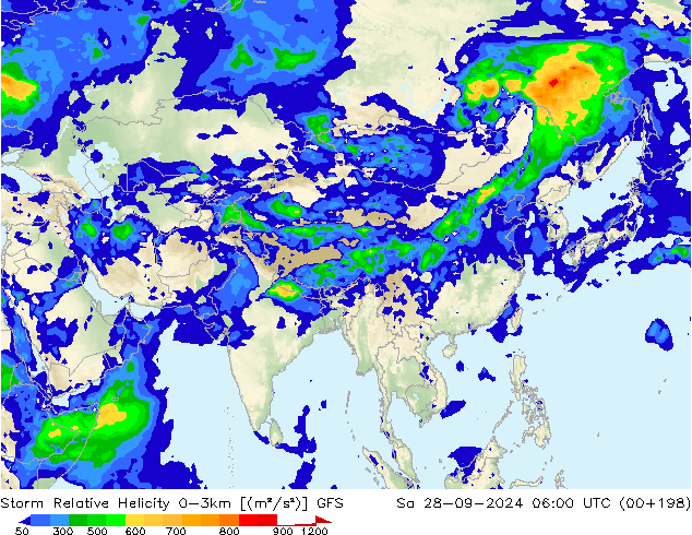 Storm Relative Helicity GFS sab 28.09.2024 06 UTC