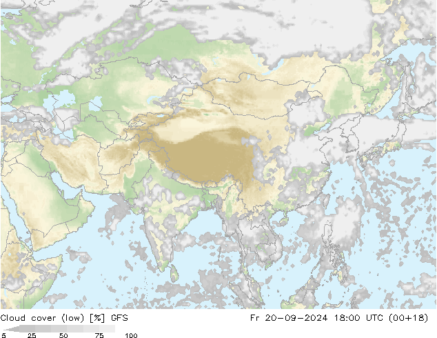 Cloud cover (low) GFS Fr 20.09.2024 18 UTC