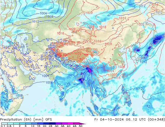 Precipitazione (6h) GFS ven 04.10.2024 12 UTC