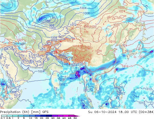 Z500/Rain (+SLP)/Z850 GFS  06.10.2024 00 UTC