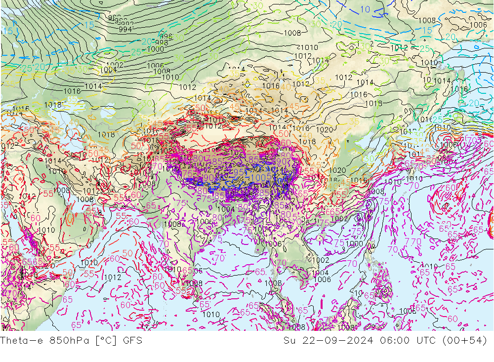 Theta-e 850hPa GFS nie. 22.09.2024 06 UTC