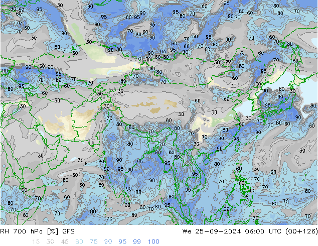 RH 700 hPa GFS We 25.09.2024 06 UTC