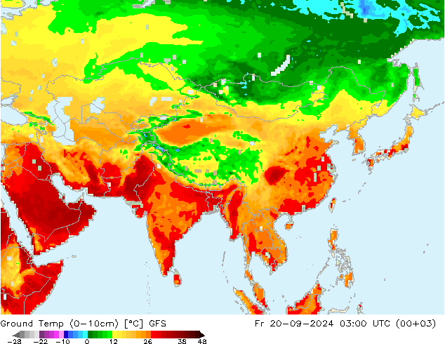 Temp. al suolo (0-10cm) GFS ven 20.09.2024 03 UTC