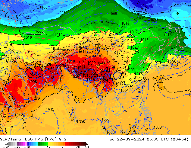 SLP/Temp. 850 hPa GFS dom 22.09.2024 06 UTC