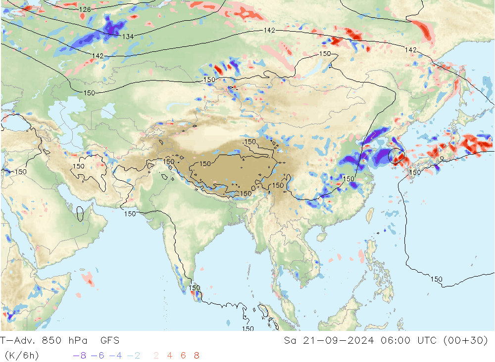 T-Adv. 850 hPa GFS sam 21.09.2024 06 UTC