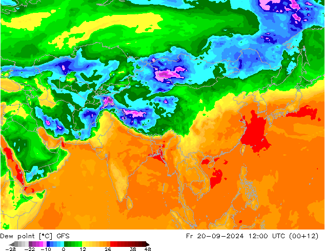 Point de rosée GFS ven 20.09.2024 12 UTC