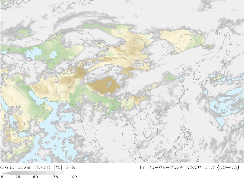 Cloud cover (total) GFS Pá 20.09.2024 03 UTC