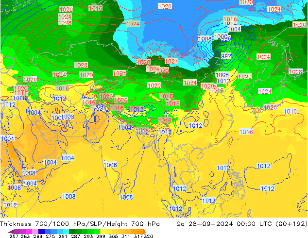 Thck 700-1000 hPa GFS Sa 28.09.2024 00 UTC