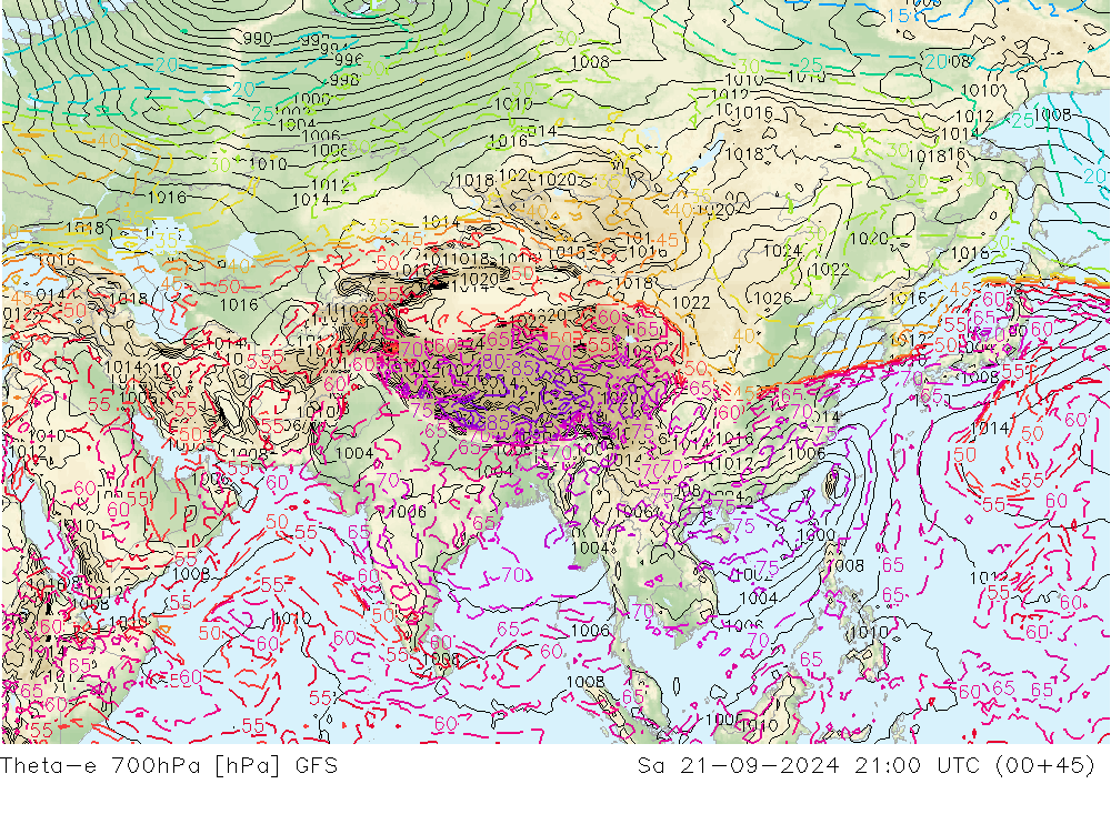 Theta-e 700hPa GFS Sa 21.09.2024 21 UTC