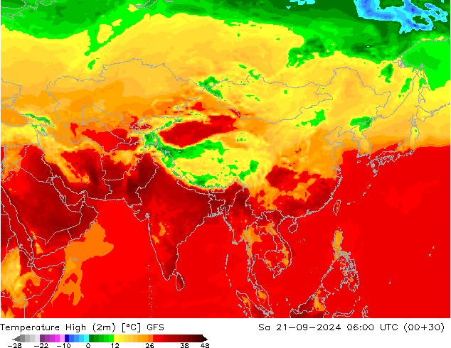 Höchstwerte (2m) GFS Sa 21.09.2024 06 UTC