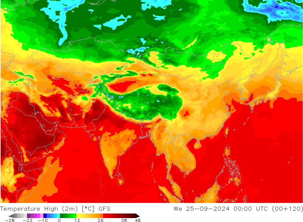 temperatura máx. (2m) GFS Qua 25.09.2024 00 UTC