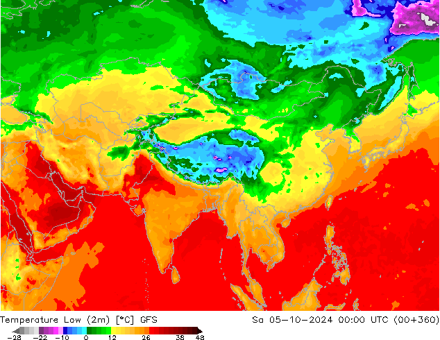 Minumum Değer (2m) GFS Cts 05.10.2024 00 UTC