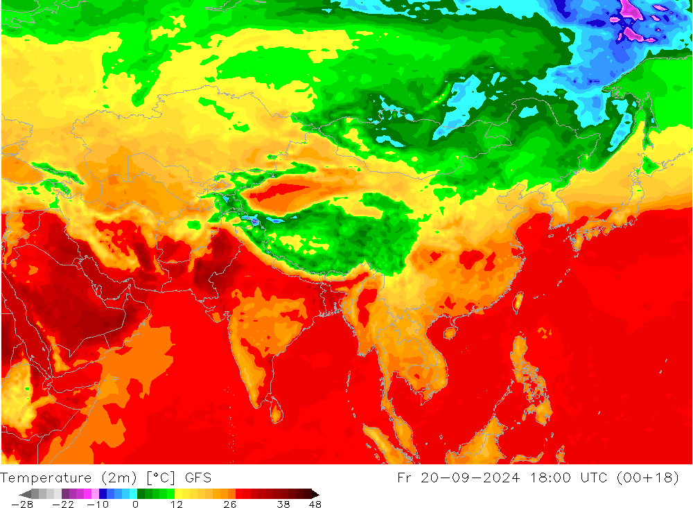 température (2m) GFS ven 20.09.2024 18 UTC