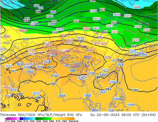 Thck 500-1000hPa GFS nie. 22.09.2024 06 UTC