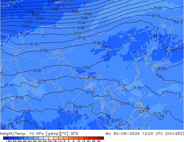 Yükseklik/Sıc. 10 hPa GFS Pzt 30.09.2024 12 UTC