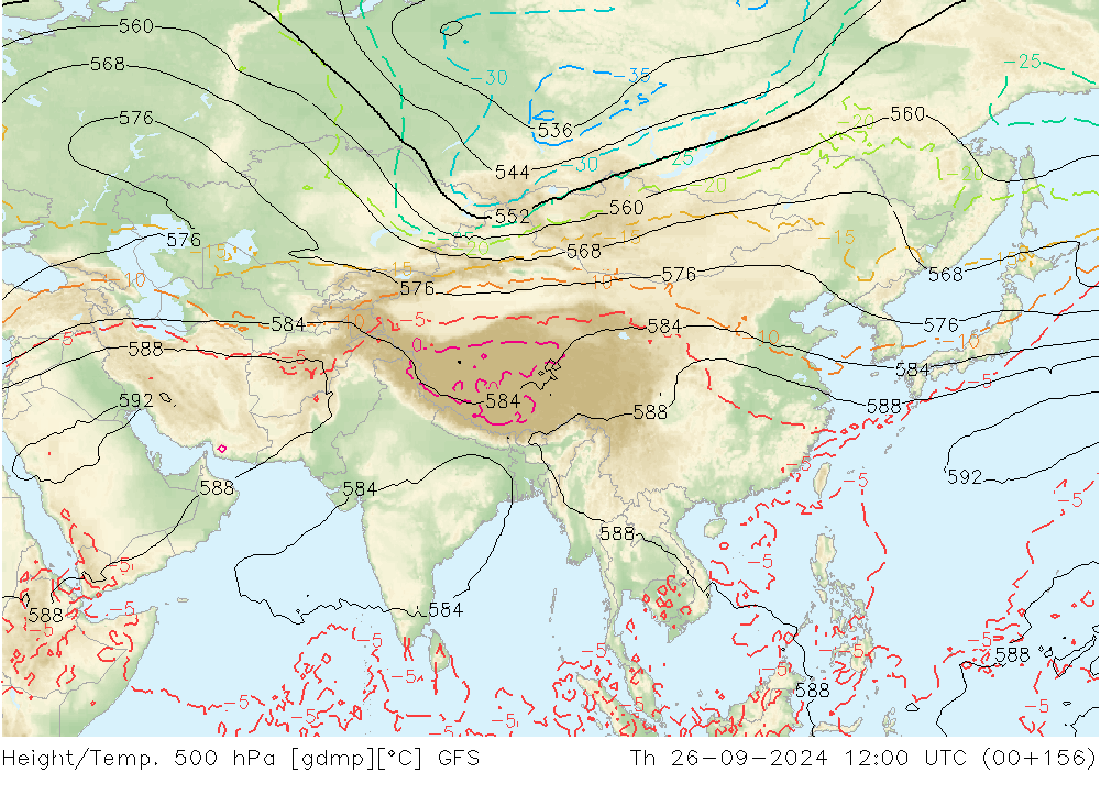 Z500/Rain (+SLP)/Z850 GFS jue 26.09.2024 12 UTC