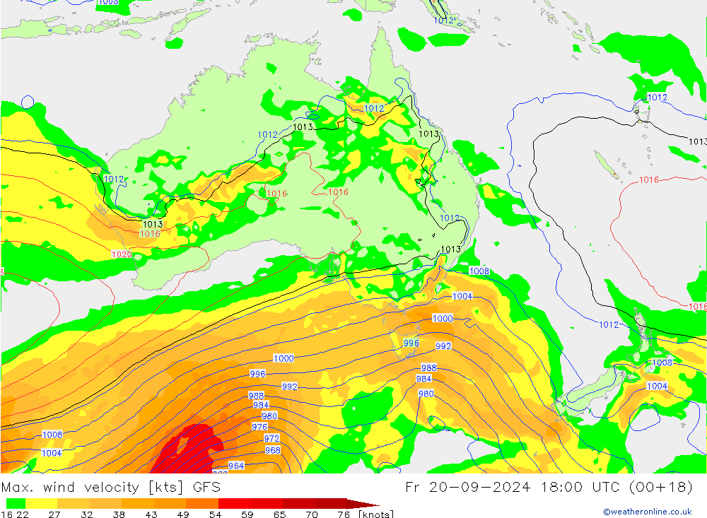 Max. wind snelheid GFS vr 20.09.2024 18 UTC