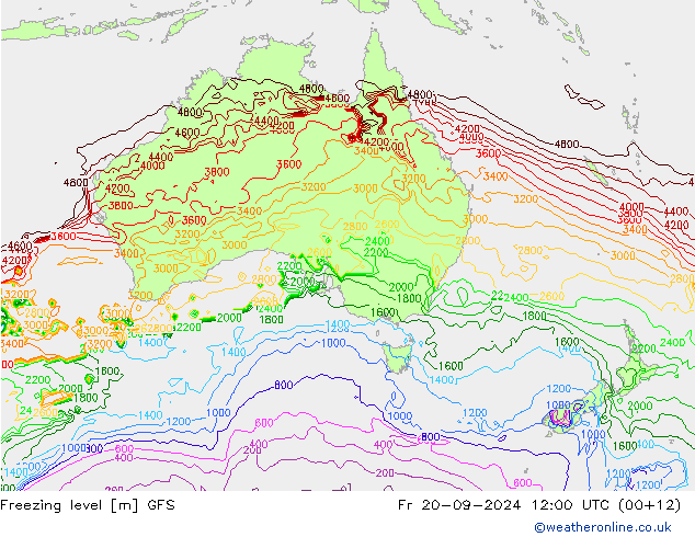 Freezing level GFS Fr 20.09.2024 12 UTC