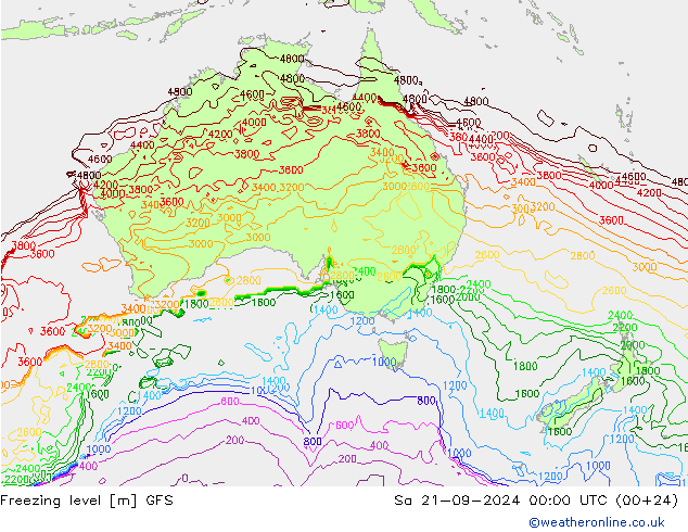 Isoterma de zero graus GFS Sáb 21.09.2024 00 UTC