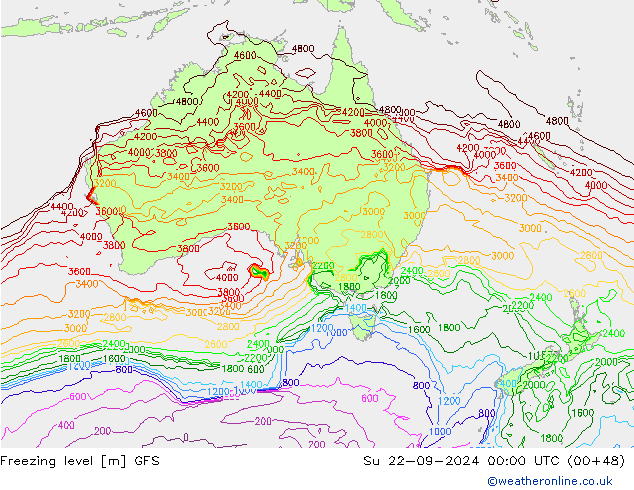 Isoterma de zero graus GFS Dom 22.09.2024 00 UTC