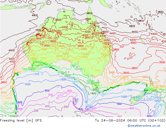 Isotherme 0° GFS mar 24.09.2024 06 UTC