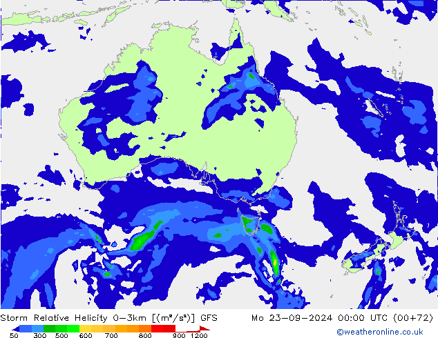 Storm Relative Helicity GFS Mo 23.09.2024 00 UTC