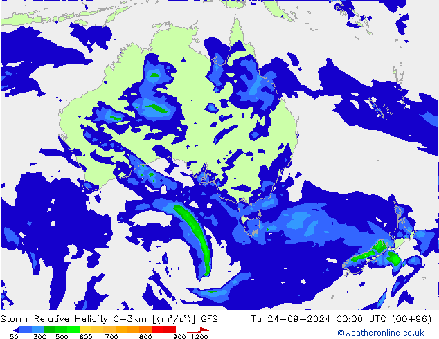 Storm Relative Helicity GFS Sa 24.09.2024 00 UTC