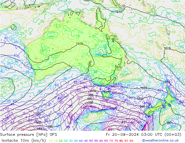 Isotachs (kph) GFS September 2024