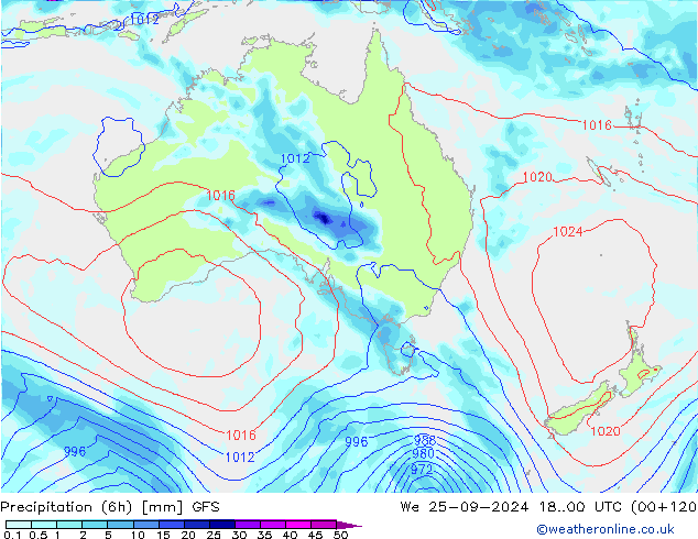 Totale neerslag (6h) GFS september 2024