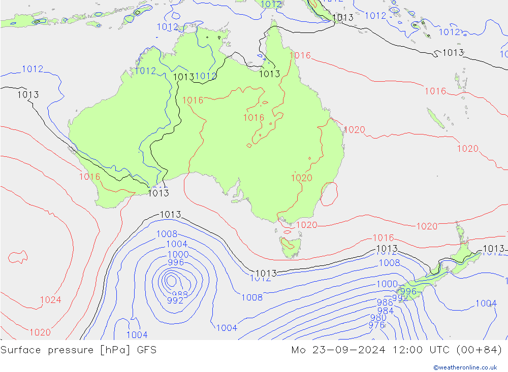 Surface pressure GFS Mo 23.09.2024 12 UTC